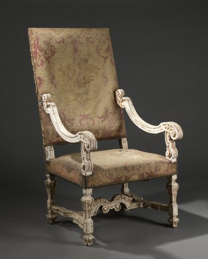 null 
High armchair in moulded and carved wood in the
 Louis XIVstyle




With flat...