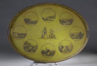 null Oval tray in sheet metal with an olive background from the Empire period

decorated...