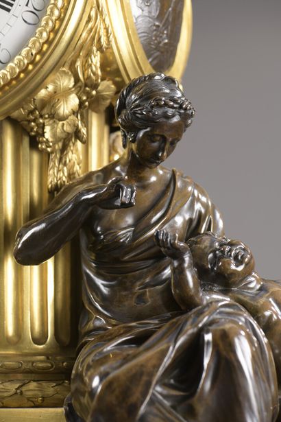 null Pendule borne en bronze ciselé, patiné et doré d'époque Transition vers 1770

À...
