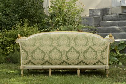 null A Louis XVI period Turkish style sofa in moulded, carved, lacquered and gilded...