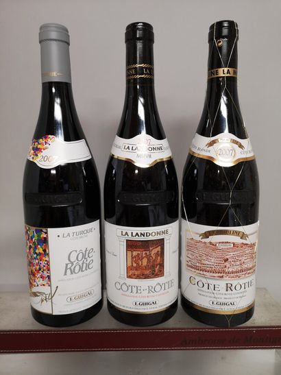  3 bouteilles Coffret COTE ROTIE "La Mouline", "La Turque", "La Landonne" - E. GUIGAL...
