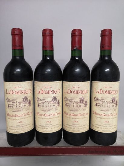  4 bottles Château LA DOMINIQUE - Cru Classé de Saint Emilion 1996 Slightly stained...