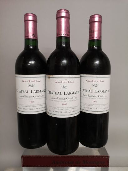  3 bottles Château LARMANDE - Cru Classé de Saint Emilion 1995 Slightly stained ...