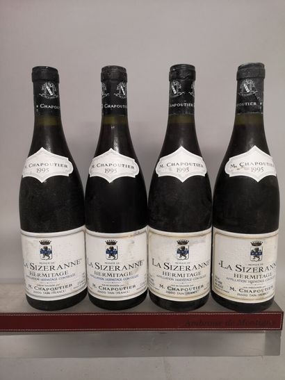  4 bottles HERMITAGE "La Sizeranne" - M. CHAPOUTIER 1995 Stained labels.