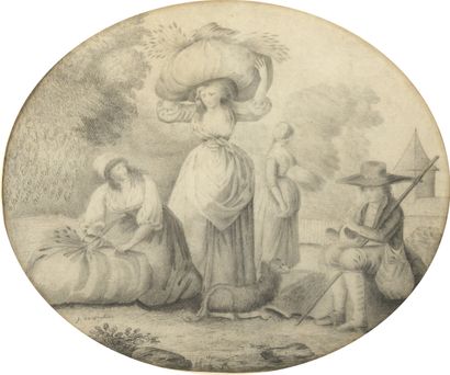 École du XIXe siècle 19th century school 

Country scene after the harvest 

Graphite...