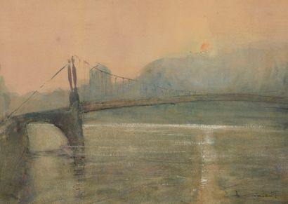 Henri GRISOT (1919-2014) Henri GRISOT (1919-2014)

Pont suspendu au soleil couchant

Aquarelle...