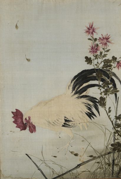 ASIE DU SUD-EST, vers 1900 SOUTH EAST ASIA, circa 1900 

Rooster

Painted silk frame.

Stains...