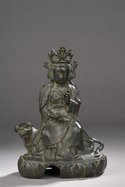 Statuette de Manjusri en bronze 
Chine, époque...
