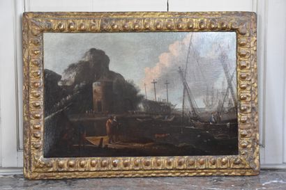 null Italian school of the 17th century 

Port scene 

Oil on canvas.

50 x 76 c...