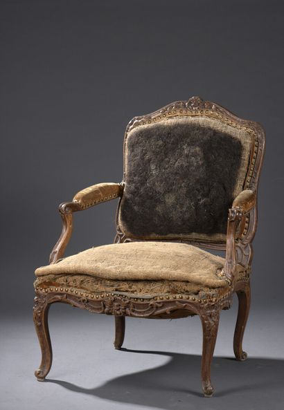  Molded and carved wood armchair stamped...