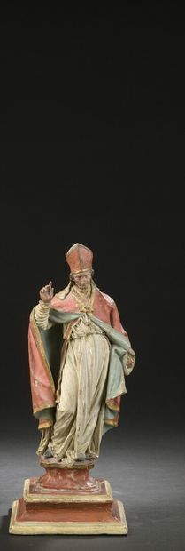  ITALIE du SUD, XVIIIe siècle 
Saint Evêque 
Statuette en terre cuite polychrome....