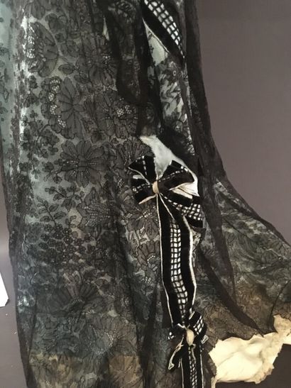 null Evening gown, circa 1885, sky blue gros de Tours dress, veiled with black mechanical...