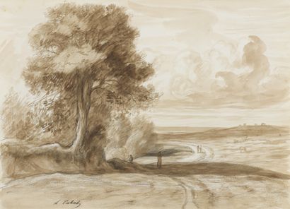  Louis CABAT (1812-1893) 
Study of a landscape with a cloud, circa 1840 
Wash. 
Signed...