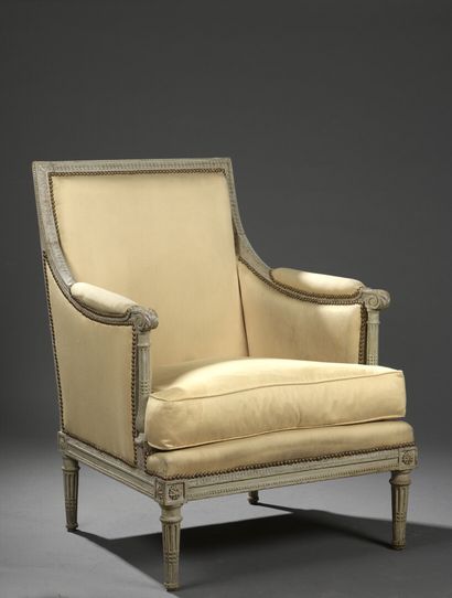 A Louis XVI period carved and lacquered wood armchair by Georges Jacob 
Flat back,...