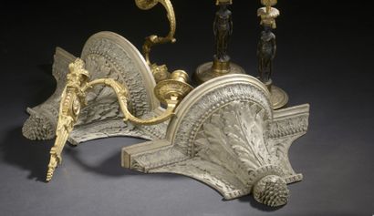  Pair of Louis XVI style carved and lacquered wood sconces, 19th century 
Decorated...