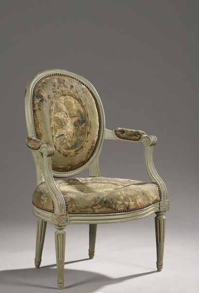  Moulded and carved wooden armchair stamped G.JACOB from the Louis XVI period. 
With...