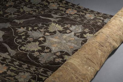 null Embroidered panel, Persia, mid-19th century, silk velvet chimney sweep lined...