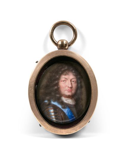  Attribué à Jean PETITOT, (1607-1691) 
Portrait de Louis XIV 
Miniature. 
Restaurations...