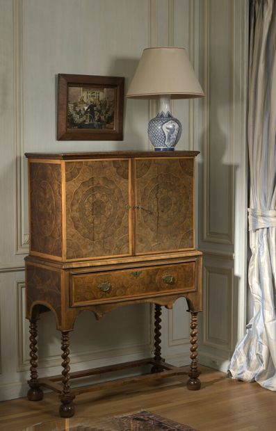 null Walnut, burled walnut and end grain wood veneer cabinet, English work from the...