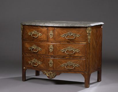  Louis XV period marquetry chest of drawers stamped I.M CHEVALIER and JME 
It opens...