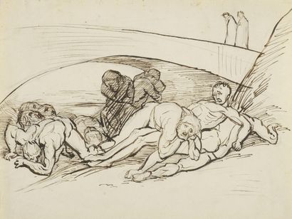  Louis CABAT (1812-1893) 
The Damned, ca. 1830 
Pencil drawing ironed with ink. 
22...