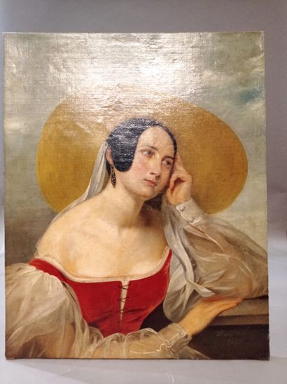 null DUVAL*** école française 1833

Jeune dame au chapeau de paille

Huile sur toile.

Signée...