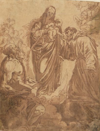 null École ESPAGNOLE du XVIIe siècle

Vierge en majesté avec saint Jérôme et saint...