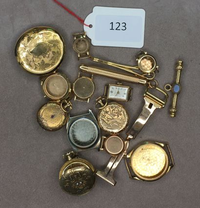 null Lot d'or et alliage d'or comprenant montre de col, boitiers de montre, boucles...