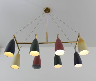 null Suspension with eight lights in chromed and polychrome metal

Modern work.

L....