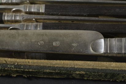  Suite of twelve silver dessert knives, Paris 1809-18019, Dupuy silversmith 
Ebony...