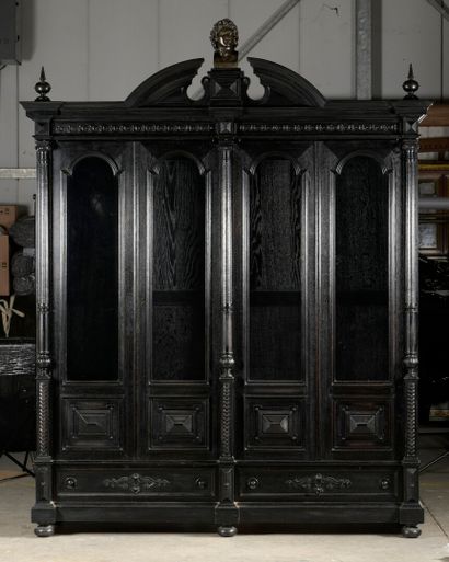 Bookcase in blackened oak, Dutch work, 19th...