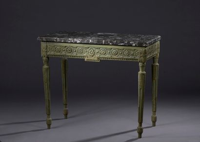 Carved wood and green lacquered console from...