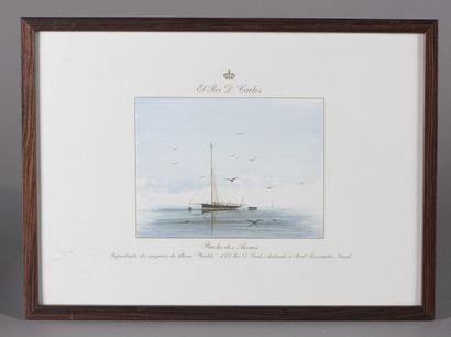 null Suite de neuf reproductions colorées de l'album Yachts du roi D. Carlos I du...