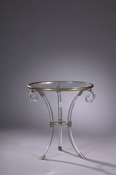 Pedestal table in plexiglass and chromed...