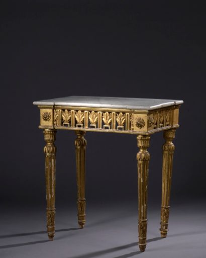  Molded and carved wood console, late Louis XVI period 
With openwork decoration...