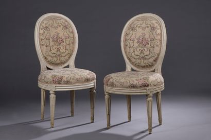  Pair of molded and carved wood and lacquered chairs stamped G. Jacob of the Louis...