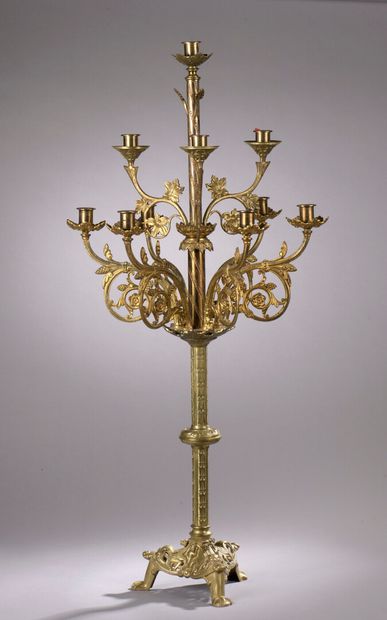 Chased and gilt bronze candelabra, late 19th-early...