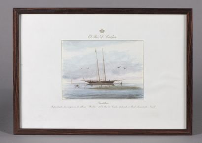 null Suite de neuf reproductions colorées de l'album Yachts du roi D. Carlos I du...