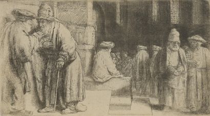 null REMBRANDT

The Synagogue, 1648, etching, 7.2 x 13.1 cm, cut at the copperplate...
