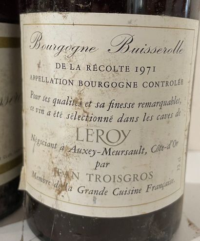 null 4 bottles BOURGOGNE BUISSEROLLE 1971 - LEROY Neg. (Selected by Jean TROISGROS)

Slightly...