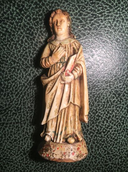 null Statuette de saint personnage en ivoire sculpté, Goa, XVIIIe, siècle

Socle...