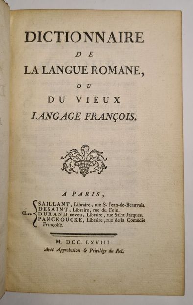 [LACOMBE (François)]. Dictionnaire de la langue romane, ou du vieux langage françois....