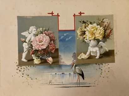 [Cartes postales]. [Album]. 47 planches illustrées en technique mixte et collage...