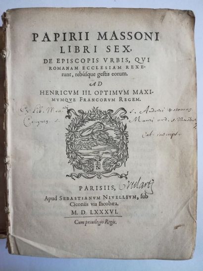 [Livre du XVIe siècle]. MASSON (Jean-Papire). Libri sex De episcopis Urbis, qui Romanam...