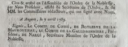 [Révolution française]. [Anjou]. Procès-verbal des séances de l'ordre de la noblesse...