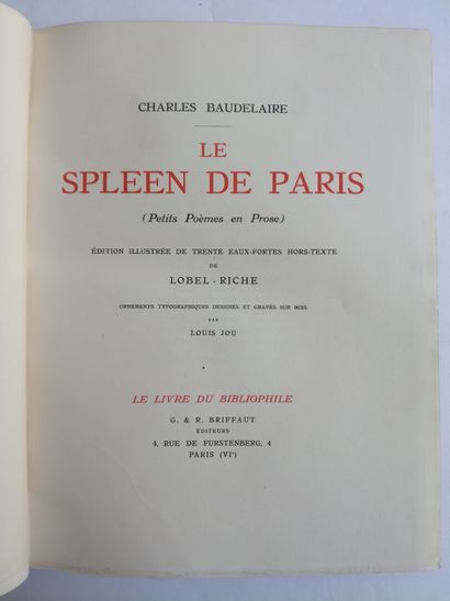 LOBEL-RICHE. BAUDELAIRE (Charles). Le spleen de Paris. (Petits poèmes en prose)....