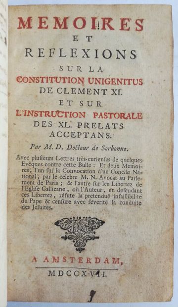 [Jansénisme]. 8 volumes [Jansénisme]. [DU PIN (Louis-Ellies), NOUËT]. Mémoires et...