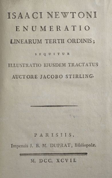 [Newton]. STIRLING (James). Isaaci Newtoni Enumeratio linearum tertii ordinis ; sequitur...