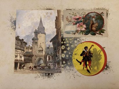 [Cartes postales]. [Album]. 47 planches illustrées en technique mixte et collage...