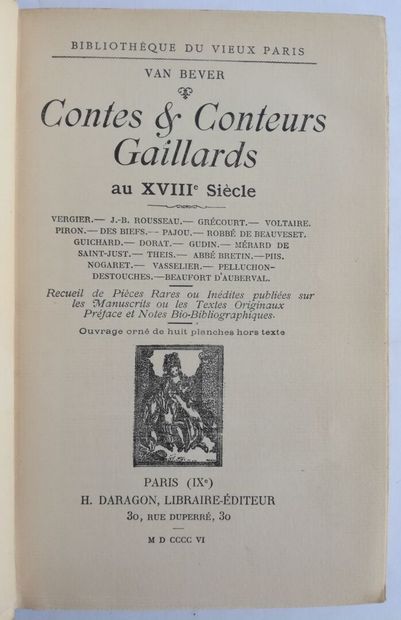 [Galanterie]. VAN BEVER (Adolphe) [Éd.]. Contes & conteurs gaillards du XVIIIème...